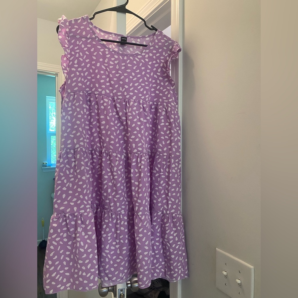 Purple and white pattern dress